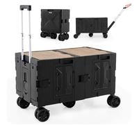 COSTWAY Chariot de Plage/Camping avec Table - Pliable Rapide dans 5s - Poignée Télescopique,Roulettes Tout Terrain Noir