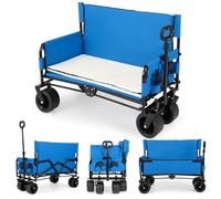 COSTWAY Chariot de Plage Pliable Banc 2-en-1, Chariot de Transport 85 L avec Poignée Ajustable Poussée/tirée Coussins Doux et Roues Tout-Terrain, pour Camping Sport et Shopping (Bleu)