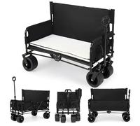 COSTWAY Chariot de Plage Pliable Banc 2-en-1, Chariot de Transport 85 L avec Poignée Ajustable Poussée/tirée Coussins Doux et Roues Tout-Terrain, pour Camping Sport et Shopping (Noir)