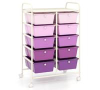 COSTWAY Chariot de Rangement 10 Tiroirs en PP, Tour de Rangement, Cadre en Métal, Desserte Meuble Tiroir pour École, Salle de Bain, Maquillage, Cuisine (Violet Dégradé,M | 10 tiroirs)