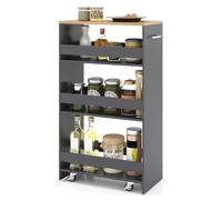 COSTWAY Chariot de Rangement 25 cm à roulettes, Desserte de Cuisine Etroit à 4 Niveaux avec Poignée Latérale et Roues Universelles avec Freins, Design Étroit pour Petit Espace (Gris + Naturel)