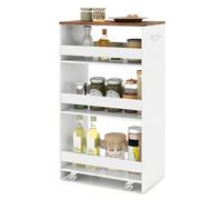 COSTWAY Chariot de Rangement 30 cm à roulettes, Desserte de Cuisine Etroit à 4 Niveaux avec Poignée Latérale et Roues Universelles avec Freins, Design Étroit pour Petit Espace (Blanc + Indstriel)