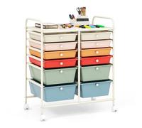 COSTWAY Chariot de Rangement à Roulette 12 Tiroirs en PP, Tour de Rangement avec Tablette, Cadre en Métal, Desserte Meuble Tiroir pour Cuisine Salle de Bain École, 64x38x75cm (Multicolor)