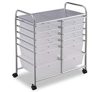 COSTWAY Chariot de Rangement à Roulette 12 Tiroirs en PP, Tour de Rangement avec Tablette, Cadre en Métal, Meuble Tiroir Desserte pour Cuisine, Salle de Bain, École, 64x38x75cm (Transparent)