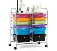 COSTWAY Chariot de Rangement à Roulette 12 Tiroirs en PP, Tour de Rangement avec Tablette, Cadre en Métal, Desserte Meuble Tiroir pour Cuisine, Salle de Bain, École, 64x38x75cm