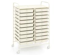 COSTWAY Chariot de Rangement à Roulette 20 Tiroirs en PP, Tour de Rangement avec Tablette, Cadre en Métal, Desserte Meuble Tiroir pour Cuisine École (XL | 20 tiroirs,Blanc)