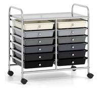 COSTWAY Chariot de Rangement à roulettes 12 Tiroirs en PP, Tour de Rangement avec Tablette, Roues Universelles, Cadre en Métal, Desserte Meuble Tiroir pour Bureau École Salon (Noir Dégradé)