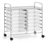 COSTWAY Chariot de Rangement à roulettes 12 Tiroirs en PP, Tour de Rangement avec Tablette, Roues Universelles, Cadre en Métal, Desserte Meuble Tiroir pour Bureau École Salon (Transparent)