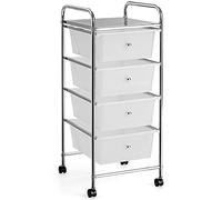 COSTWAY Chariot de Rangement à roulettes avec 4 Tiroirs Plastiques Amovibles, Tour de Rangement à roulettes, Cadre en Métal, Desserte pour Cuisine, Salle de Bain, École, 37 x 32 x 76 cm (Transparent)