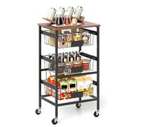 COSTWAY Chariot de Rangement à roulettes, Desserte 4 Niveaux, Paniers Extractible, Étiquettes DIY au Craie, Plateau en Bois, Etagere Cuisine pour Snacks Fruits Légumes, 42 x 31 x 74 cm (4 Niveaux)