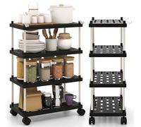 COSTWAY Chariot de Rangement Étroit à 4 Niveaux, Desserte à roulettes, 2 Crochets, Étagères Creuses, pour Cuisine, Bureau, Salle de Bain, 21 x 40 x 59,5 cm, Noir