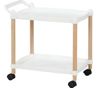 COSTWAY Chariot de service 2 niveaux, étagère de niche sur roulettes, chariot de cuisine sur roulettes avec freins & poignée, étagère de cuisine 52,5 x 33,5 x 50 cm, blanc