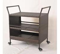 COSTWAY Chariot de service en poly rotin, chariot de cuisine avec 3 étagères, roulettes & poignées latérales, chariot barbecue Table de grill Outdoor 86 x 50 x 89 cm