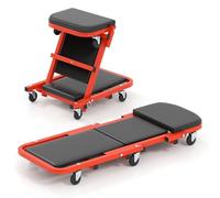 COSTWAY Chariot de Visite Pliable, Tabouret d'Atelier Convertible avec Siège Rembourré 6 roulettes, Planche de Travail Mécanicien pour Garage Réparation Automobile Entretien, Charge 160 kg (Noir)