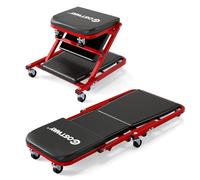 COSTWAY Chariot de Visite Pliable, Tabouret d'Atelier Convertible avec Siège Rembourré & 6 roulettes, Planche de Travail Mécanicien pour Garage Réparation Automobile Entretien, Charge 150 kg (Noir)