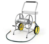 COSTWAY Chariot Dérouleur de Tuyau de Jardin, Outil d’Arrosage Extérieur Capacité de 70 m pour Tuyau de 20 mm, Dévidoir Métallique avec 2 Roues Panier de Rangement, pour Jardin Pelouse (Argent)