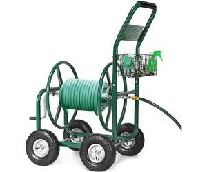 COSTWAY Chariot Dévidoir Enrouleur Tuyau de d’Arrosage avec 4 Roulettes,Panier de Rangement 1,7M de Tuyau pour Jardin 95x62x113CM