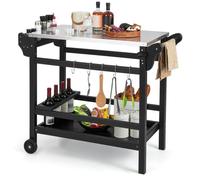 COSTWAY Chariot pour Plancha 105 x 54 x 85 cm-Plateau en Acier Inoxydable-Etagère à Epices-Support de Bouteilles-2 Roues Lisses