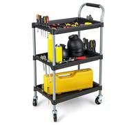 COSTWAY Chariot Servante d'Atelier - 3 Niveaux, 4 Roues Universelles, Rangement pour Outils Charge max.: 45KG Noir