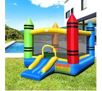 COSTWAY Château Aire de Jeux Gonflable avec Toboggan et Balles de Jeux pour Enfants, Ventilateur 480 W(Non Inclus), Hauteur 226 cm