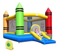 COSTWAY Château Aire de Jeux Gonflable avec Ventilateur 480 W Toboggan, Trampoline et 50 Balles pour Enfants 350 x 263 x 226 cm