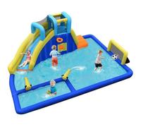 CostwayChâteau Gonflable 6 en 1 avec Escalade Toboggan à Jet d'Eau Grande Piscine Cadre de Football/Basket-ball (sans Souffleur)