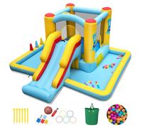 CostwayChâteau Gonflable Géant 7 en 1 pour Enfants avec Toboggan Tunnel Panier de Basket Jeu de Lancer d'Anneaux Souffleur Non Inclus