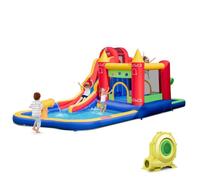 COSTWAY Château Gonflable 9 en 1 pour Enfants, avec Souffleur de 680W, 50 Balles Colorées, Toboggan Aquatique, 624 x 270 x 235 cm