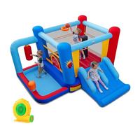 COSTWAY Château Gonflable avec Double Toboggans et Souffleur 550W, Aire de Jeux Gonflable avec Maison de Saut et Sacs de Frappe, Piscine à Balles, Panier de Basket, Intérieur Extérieur, 3-12 Ans