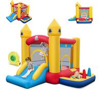 COSTWAY Château Gonflable avec Souffleur 480W et Toboggan, Aire de Jeux Gonflable avec Maison de Saut et Piscine, Panier de Basket et 50 Balles, Intérieur Extérieur, 3-10 Ans