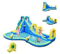 COSTWAY Château Gonflable avec Souffleur 680W & Toboggan Aquatique, Aire de Jeux Gonflable avec Canon à Eau & Mur d’Escalade & Pataugeoire, Charge 120 kg pour 4 Enfants de 4-12 Ans, 477x366x242cm