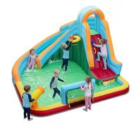 COSTWAY Château Gonflable avec Toboggan Aquatique et Piscine à Éclaboussures, Aire de Jeux Gonflable avec Mur d’Escalade et Canne à Eau, 50 Balles Océaniques, Intérieur Extérieur pour 3-12 Ans