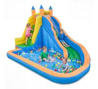 COSTWAY Château Gonflable avec Toboggan Aquatique et Piscine à Éclaboussures, Aire de Jeux Gonflable avec Mur d’Escalade, Intérieur Extérieur, Charge 100kg pour 3-12 Ans, sans Souffleur