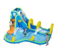 COSTWAY Château Gonflable avec Toboggan Aquatique & Mur d’Escalade, Aire de Jeux Gonflable avec 2 Canons à Eau & Pataugeoire, Charge 90 kg pour 3-12 Ans, Intérieur Extérieur, sans Souffleur