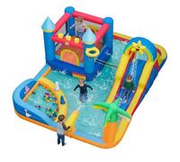 COSTWAY Château Gonflable avec Toboggan et Maison de Saut, Aire de Jeux Gonflable avec Mur d’Escalade et Piscine à Balles, 50 Balles Océaniques, Canne à Eau, Intérieur Extérieur pour 3-12 Ans