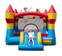 COSTWAY Château Gonflable avec Toboggan et Maison de Saut, Aire de Jeux Gonflable avec Panier de Basket, Intérieur Extérieur, Charge 100kg pour 3-12 Ans, sans Souffleur