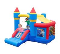 COSTWAY Château Gonflable avec Toboggan et Maison de Saut, Aire de Jeux Gonflable avec Piscine à Balles et 50 Balles Océaniques, Panier, Intérieur Extérieur, 3-12 Ans, sans Souffleur