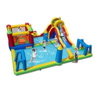 COSTWAY Château Gonflable avec Toboggan et Panier de Basket, Maison de Saut, Aire de Jeux Gonflable avec Pataugeoire, Mur d'escalade, Intérieur Extérieur jusqu'à 2 Enfants de 3-12 Ans