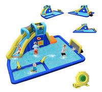 COSTWAY Château Gonflable avec Toboggan et Souffleur 680W, Aire de Jeux Gonflable avec Piscine et Mur d’Escalade, Canon à Eau et Panier, Intérieur Extérieur, 3-12 Ans