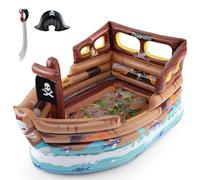 COSTWAY Château Gonflable en Forme Navire Pirate avec Épée & Chapeau, Bateau Gonflable avec Moteur Intégré & Carte de Trésor, Aire de Jeu Gonflable pour 2 Enfants de 3 Ans+, Charge 54kg