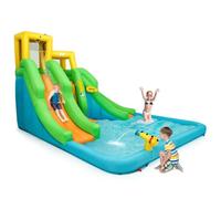 COSTWAY Château Gonflable Enfant 5 en 1 avec Toboggan Double Parc Aquatique,Mur d'Escalade Panier,Piscine,Canon à Eau sans Souffleur