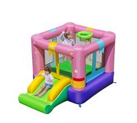 COSTWAY Château Gonflable Enfant avec Toboggan et Maison de Saut, Aire de Jeux Gonflable avec Panier et Sac de Transport, Intérieur Extérieur, Charge 90kg pour 2 Enfants de 3-12 Ans (sans Souffleur)