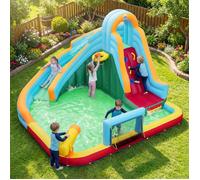 COSTWAY Château Gonflable pour Enfant avec Toboggan - 50 Balles Océaniques Mur d’Escalade, Piscine à Éclaboussures sans Souffleur