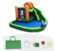 CostwayChâteau Gonflable avec Toboggans Aquatiques Aire de Jeux Gonflable Piscine avec Motif de Pingouin pour Enfants de 3 à 10 Ans