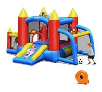 COSTWAY Château Gonflable pour Enfants avec Souffleur 450W Toboggan 60 Boules Colorées,Jeux de Fléchettes But de Football Sac