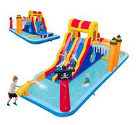 COSTWAY Château Gonflable pour Enfants avec Toboggan Panier de Basket Thème Licorne Housse de Transport Piquets sans Souffleur