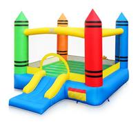 COSTWAY Château Gonflable sur Thème Crayon avec Toboggan et Maison de Saut, Aire de Jeux Gonflable en Tissu Oxford avec Sac de Transport, Intérieur Extérieur jusqu'à 2 Enfants de 3-12 Ans