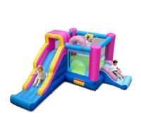 COSTWAY Château Gonflable sur Thème Donut avec 2 Toboggans et Maison de Saut, Aire de Jeux Gonflable avec Mur d'escalade et Panier de Basket, Intérieur Extérieur jusqu'à 2 Enfants de 3-12 Ans