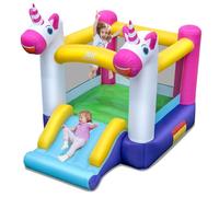 COSTWAY Château Gonflable sur Thème Licorne avec Toboggan et Maison de Saut, Aire de Jeux Gonflable en Tissu Oxford avec Sac de Transport, Intérieur Extérieur jusqu'à 2 Enfants de 3-12 Ans