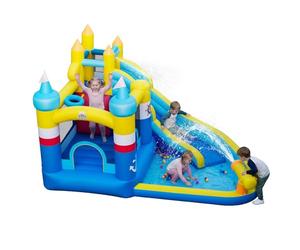 COSTWAY Château Gonflable sur Thème Navires avec Toboggan, Maison de Saut, Aire de Jeux Gonflable avec Pataugeoire, Mur d'escalade, Canon à Eau, Intérieur Extérieur jusqu'à 2 Enfants de 3-12 Ans